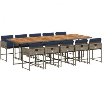 Set de comedor de jardín 11 pzas y cojines ratán sintético gris