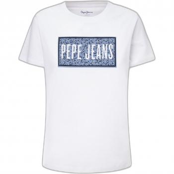 Camiseta Pepe Jeans Cat Blanca Manga Corta para Mujer - Talla XS