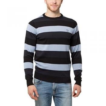 James Tyler Jersey de hombre, de rayas y con cuello redondo, Azul/Negro, L