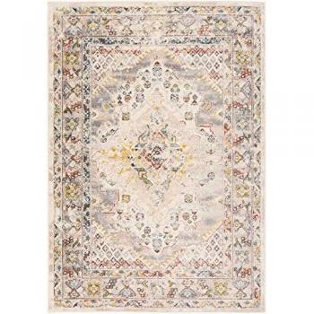 Alfombra Redonda Vintage Oriental Multicolor y Gris Ø 160 cm, Fácil de Limpiar, Estilo Bohemio