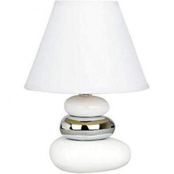 Lámpara de Mesa Cerámica Blanca E14 Plata Tela Blanca Rabalux Salem 4949