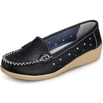 Lucksender - Mocasines de Piel para mujer, color Negro, talla 35,5 EU