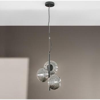 Lámpara colgante de metal negro con tres pantallas en vidrio gris degradado, Eco-Light Ripple, 3 luces