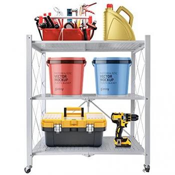 Estantería Plegable Multiusos con Ruedas - Gran Capacidad de Almacenamiento, 3 Baldas, hasta 240 Kg, Fácil Montaje (Blanca)