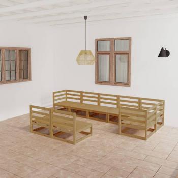 Conjunto de muebles de jardín 8 piezas marrón miel madera maciza de pino