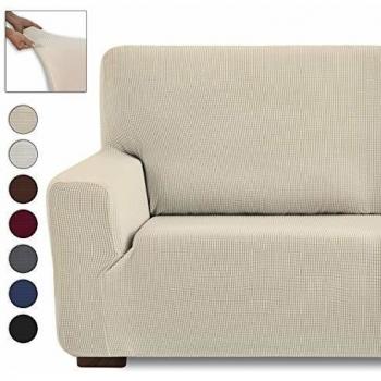 Eiffel Textile Monaco Elastica Adaptable. Funda Sofa Lisa, 94% poliéster 6% Elastano, Beige, Set 3+2 Plazas