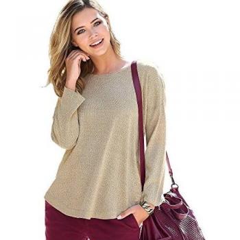 Jersey Escote Redondeado y Manga Larga Mujer by Vencastyle - 007901,Caqui Claro VIGORÉ,XXL