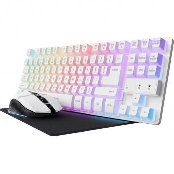 Trust GXT 794W Pack Gaming - Combo Teclado TKL RGB Blanco + Ratón Inalámbrico RGB Blanco + Alfombrilla Negra