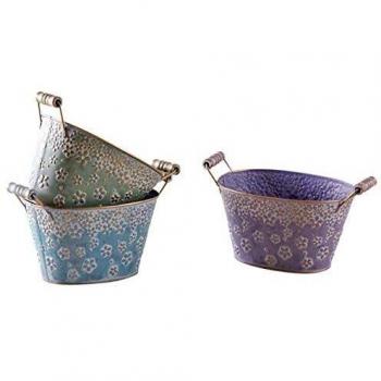 Cesta metálica ovalada con motivo floral 18 cm (Juego de 3)