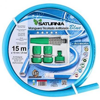 Manguera Tricotada Anti Torsión Azul Ø 15 mm - Rollo 15 metros con Accesorios, Manguera Sin Dobleces