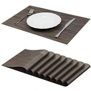 Jujin Juego de 8 manteles Individuales Antideslizantes, Lavables, PVC, Resistentes al Calor, para Mesa de Comedor Negro