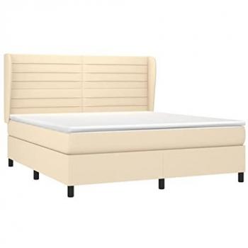 Cama box spring con colchón viscoelástico de espuma, protector, muelles ensacados, adaptable, acolchado reversible, tela color crema 160x200 cm