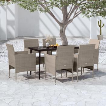 7-Piece Garden Dining Set with Beige and Black Cushions