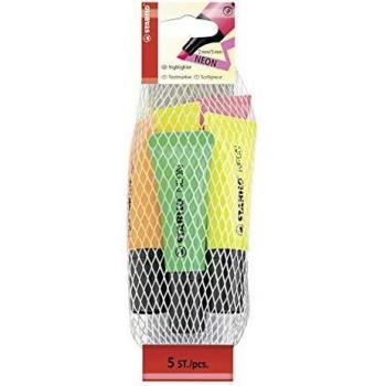 Marcador fluorescente STABILO NEON - Cuerpo semiblando - Malla con 5 colores
