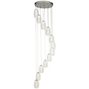 Lámpara Colgante Cyclone de 12 Focos, Vidrio Transparente, Acero Cromo, 60W, 3000K