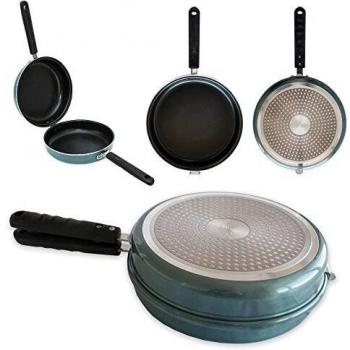 Quttin - Sartén Doble Tortillera Antiadherente de inducción Venus con Mango. Para todo tipo de cocinas. Aluminio Forjado Doble Capa. Resistente Duradera Tortilla de patatas. Azul. Tortillera 24 cm.