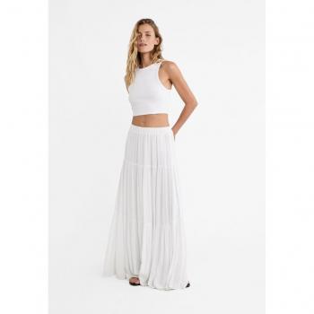 Stradivarius White Boho Midi Skirt Size L