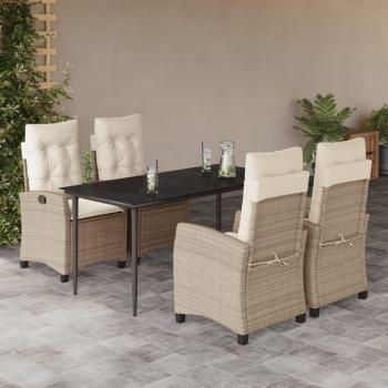 5-Piece Beige Poly Rattan Garden Dining Set with Cushions