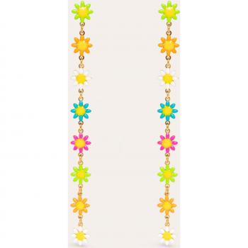 Pendientes Daisy May de acero bañados en oro de 18 Kt con flores en colores, cierre de silicona, pendientes largos para mujer