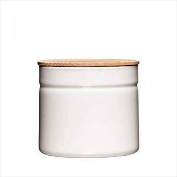 Bote de Almacenamiento de Emaille Riess 1350 ml con Tapa de Madera de Fresno, Blanco