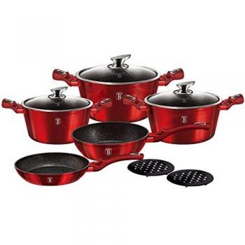 Berlinger Haus Burgundy Batería Cocina Inducción 10 Piezas, Antiadherente Mármol sin PFOA, Aluminio
