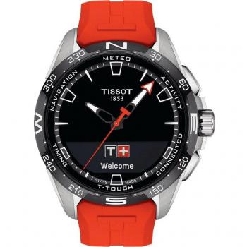 Mens Tissot Titanium Solar Powered Bluetooth Smartwatch - Tissot T-Touch Connect Solar Smart Watch, 47.5mm - Red - Size: One Size