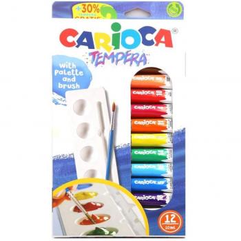Set de Temperas Universales Carioca 12 Colores Surtidos en Tubos de 10ml - Incluye Pincel y Paleta, Superlavables y Alto Poder Cubriente