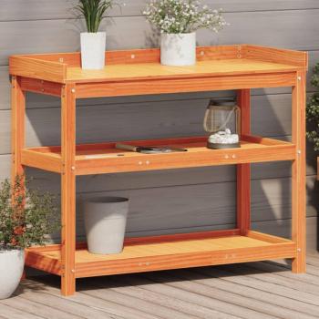 Mesa con estantes de pino macizo marrón 108x45x86,5 cm