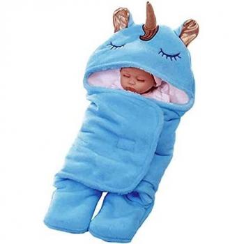 Wetry Saco de Dormir Bebe Unicornio Manta Envolvente Bebe Recien Nacido Invierno Térmico Swaddle Wrap Manta Bebe Unicornio Regalo Bebe Recien Nacido Niño, 0-3 Meses Azul