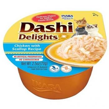 Snack Húmedo para Gatos Inaba Dashi Delights Pollo con Vieira 70 g - Alto Contenido en Proteínas y Ingredientes Naturales