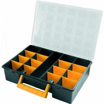 Art Plast ZA1591 Organizador de plástico L362 x P250 x H85 mm con separadores extraíbles, tapa transparente, Negro/Amarillo, 36,2x25x8,5