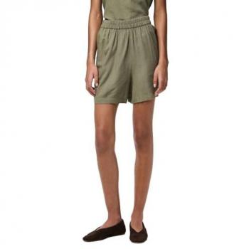 Shorts de Lino para Mujer 'PIA' en Verde Oliva, Talla M - Ajuste Relaxed Fit y Cintura Elástica