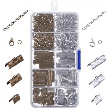 Kit de Pulsera de Cinta Extremos de Cierre Presionado Broche de Langosta con Anillas Abiertas y Extensor de Cadena, 370 Piezas