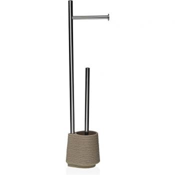 Portarrollos de Papel Higiénico con Soporte para Escobilla Versa Gris Resina Acero Chic 58 cm