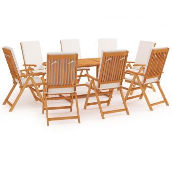 9-Piece Solid Teak Wood Garden Dining Set with Cushions