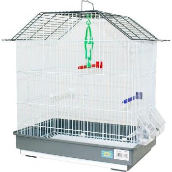 Jaula para pájaros con comederos, palos y columpios - Azul