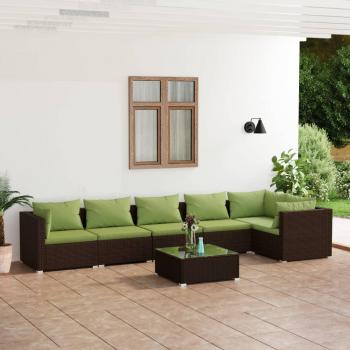 7-Piece Brown Poly Rattan Garden Lounge Set with Cushions