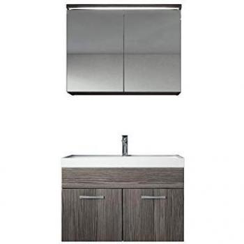 Conjunto de Muebles de Baño Paso 02 80 x 40 cm - Roble Gris - Mueble con Lavabo y Espejo