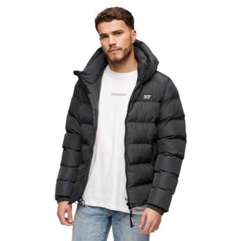 Superdry Men's Dark Grey Hooded Sports Puffer Jacket - Size S - Recycled Polyester