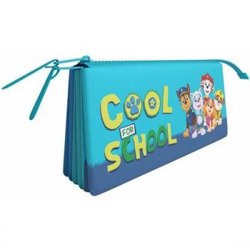 Estuche Escolar Patrulla Canina Paw Patrol, Triple Compartimento, Licencia Oficial, Diseño Infantil para Niños y Niñas, Material Resistente, Color Azul con Imágenes de Personajes, Dimensiones