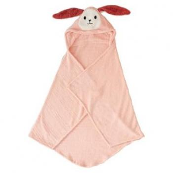 Toalla de baño infantil con capucha de conejo rosa, absorbente y suave para bebés 128 x 110 cm