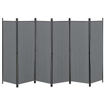 Biombo Separador de 6 Paneles Huesca 171 x 300 cm Gris Oscuro para Decoración Interior y Protección de Privacidad