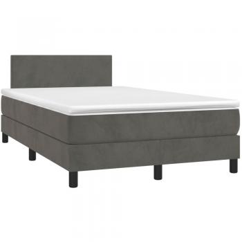 Cama box spring con colchón y LED de terciopelo gris oscuro 120x190 cm