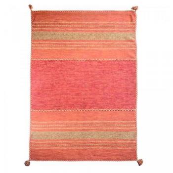 Alfombra kilim roja de algodón tejida a mano 160x230 con certificación Oeko-Tex
