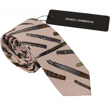 Dolce & Gabbana Pink Pen Dots Print 100% Silk Adjustable Neck Accessory Tie