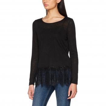 Vila Clothes Visumi L/s Lace T-Shirt/TB, Camisa Manga Larga para Mujer, Negro