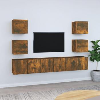 Set de Muebles para TV 7 Piezas Madera Contrachapada Roble Ahumado
