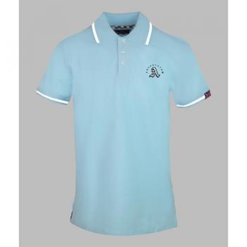 Aquascutum Men's Light Blue Cotton Embossed Tipped Polo Shirt - Size Small