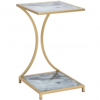 Mesa auxiliar Glam de metal dorado con encimeras de cristal 40x35x60 cm