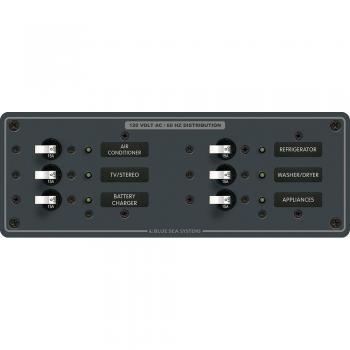 Blue Sea Systems 120V AC 6 Position Toggle Circuit Breaker Panel (White Switches)